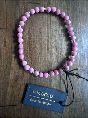 Pink Rhodolite Beaded Bracelet with 14K Gold Accents